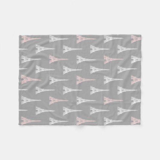 Paris Eiffel Tower PInk Grey Fleece Blanket Deken (Voorkant (Horizontaal))