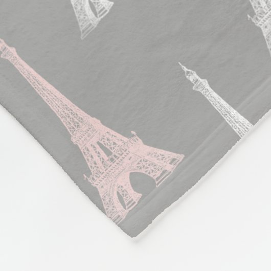 Paris Eiffel Tower PInk Grey Fleece Blanket Deken (Hoek)