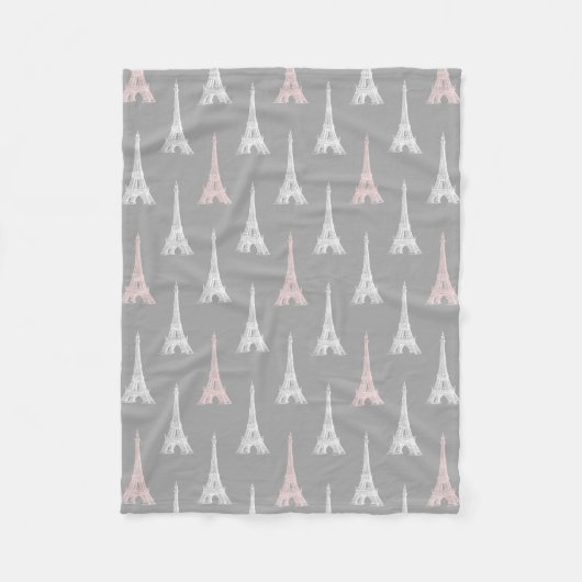 Paris Eiffel Tower PInk Grey Fleece Blanket Deken (Voorkant)