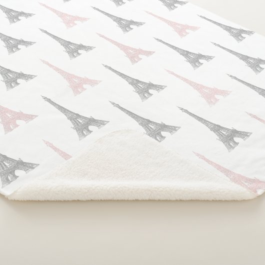 Paris Eiffel Tower Pink Grey White Sherpa Deken (3/4)