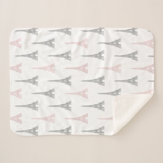 Paris Eiffel Tower Pink Grey White Sherpa Deken (Voorkant (horizontaal))
