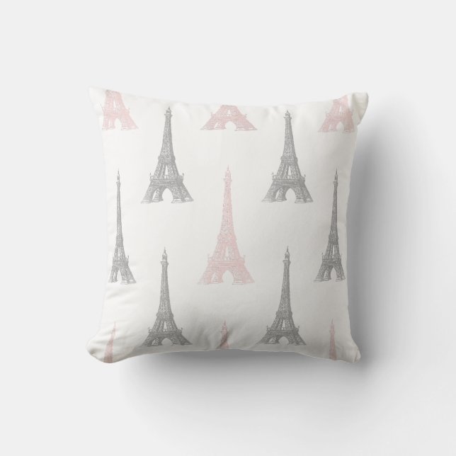 Paris Eiffel Tower Pink Grey White Sierkussen (Voorkant)