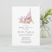 Paris Eiffel Tower Pink Peony Girl Baby shower Kaart (Staand voorkant)
