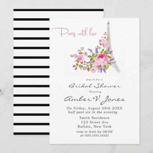 Paris Eiffel Tower Pink Peony Vrijgezellenfeest In Kaart (Voorkant / Achterkant)