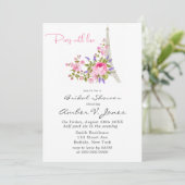 Paris Eiffel Tower Pink Peony Vrijgezellenfeest Kaart (Staand voorkant)