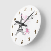 Paris Eiffel Tower Pink Poodle Chic Persoonlijk Ronde Klok (Hoek)