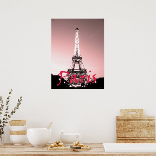 Paris Eiffel Tower Pink Poster (Keuken)