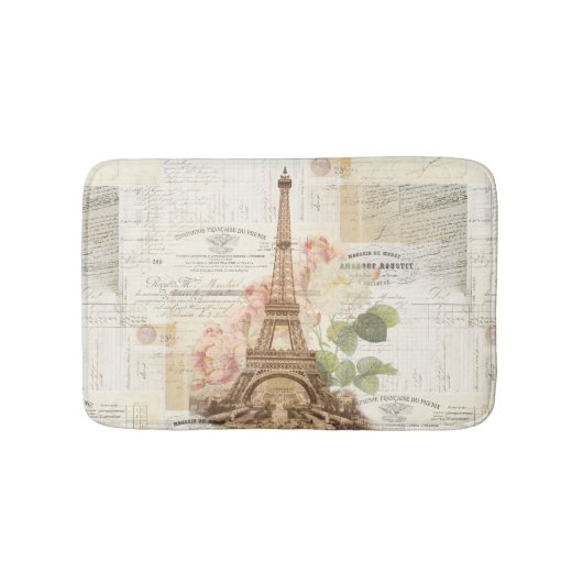 Paris Eiffel Tower Pink Roses Bath Rug Badmat (Voorkant)