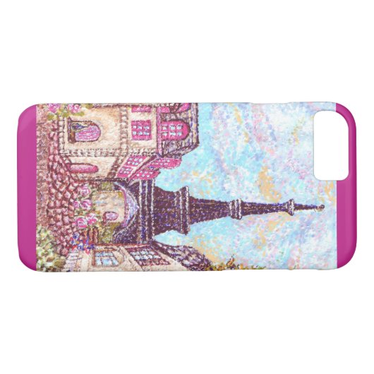 Paris Eiffel Tower pointillism iPhone 7 hoesje (Achterkant (Horizontaal))