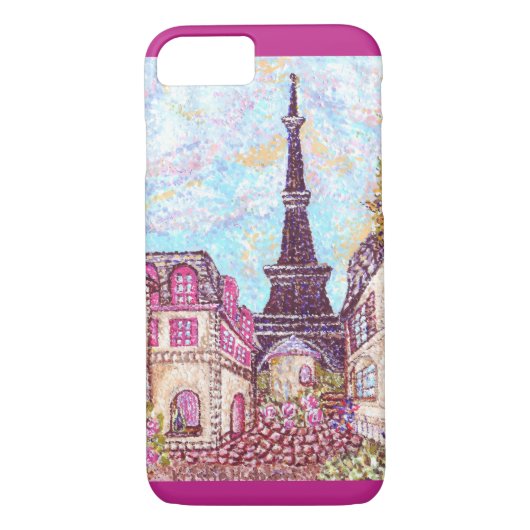 Paris Eiffel Tower pointillism iPhone 7 hoesje (Achterkant)