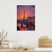 Paris Eiffel Tower Pointillism Sunset Cityscape Ar Poster (Keuken)