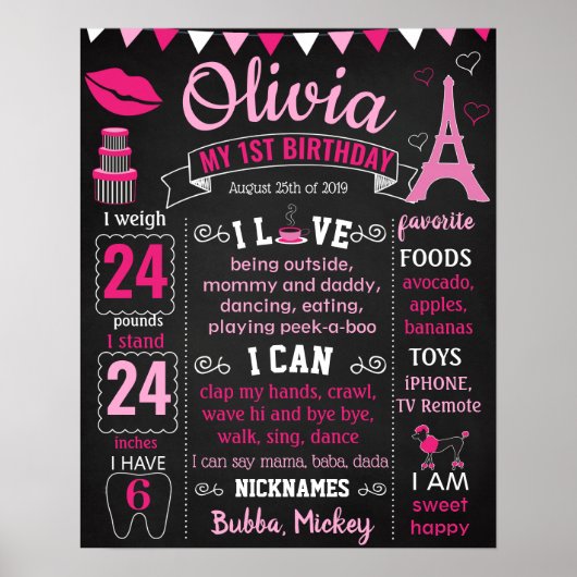 Paris Eiffel Tower Puddle Birthday board Poster (Voorkant)