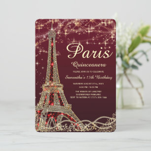 Paris Eiffel Tower Quinceanera Invite Kaart