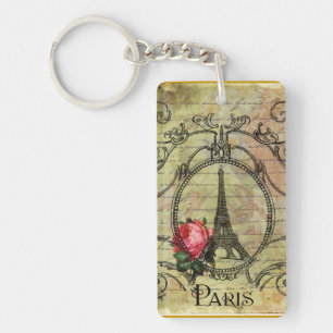 Paris Eiffel Tower & Red Rose Sleutelhanger