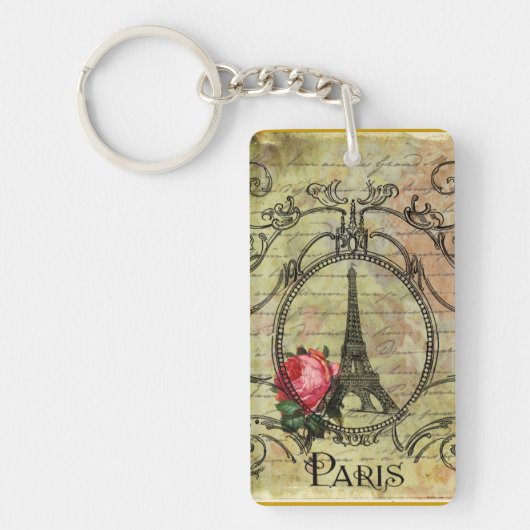 Paris Eiffel Tower & Red Rose Sleutelhanger (Voorkant)