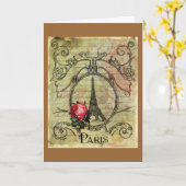 Paris Eiffel Tower & Red Rose Steampunk Kaart (Gele Bloem)