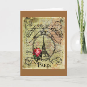 Paris Eiffel Tower & Red Rose Steampunk Kaart