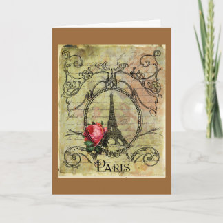 Paris Eiffel Tower & Red Rose Steampunk Kaart