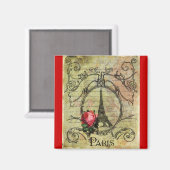 Paris Eiffel Tower & Red Rose Steampunk Magneet (Voorkant / Achterkant)