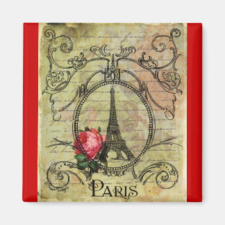 Paris Eiffel Tower & Red Rose Steampunk Magneet