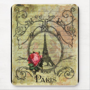 Paris Eiffel Tower & Red Rose Steampunk Muismat
