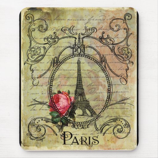 Paris Eiffel Tower & Red Rose Steampunk Muismat (Voorkant)