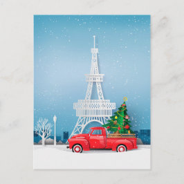Paris Eiffel Tower Red Truck Kerstmis Briefkaart