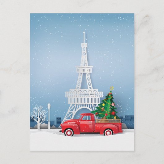 Paris Eiffel Tower Red Truck Kerstmis Briefkaart (Voorkant)