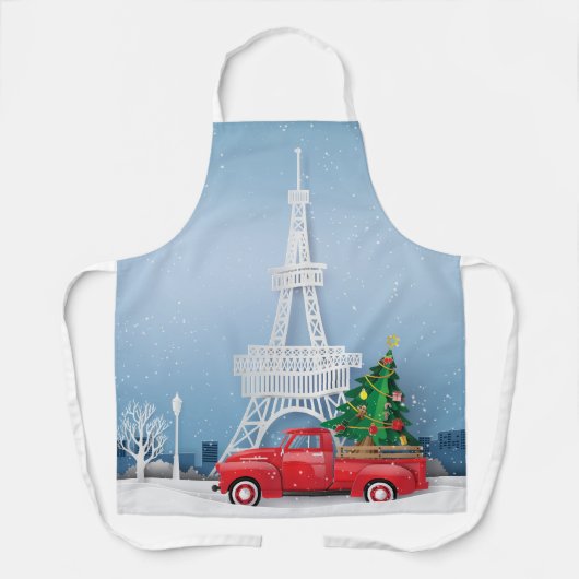 Paris Eiffel Tower Red Truck Kerstmis Schort (Voorkant)