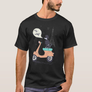 Paris Eiffel Tower Retro Scooter Poodle Woof Vrouw T-shirt