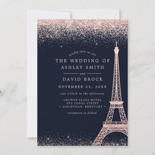 Paris Eiffel Tower Roos Gold Confetti marineverbin Kaart (Voorkant)