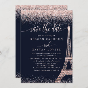 Paris Eiffel Tower Roos Gold Save the Date Kaart