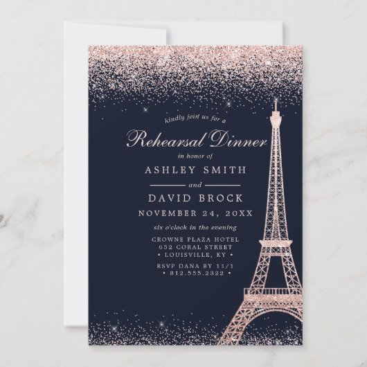 Paris Eiffel Tower Roos Gold Sparkle-repetitie Kaart (Voorkant)