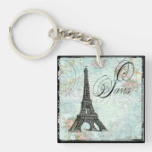 Paris Eiffel Tower & Roze Roses Sleutelhanger (voorkant)