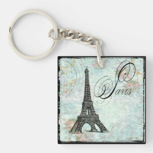 Paris Eiffel Tower & Roze Roses Sleutelhanger