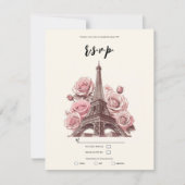 Paris Eiffel Tower & Roze Rozen Feest Huwelijk RSV Kaart (Voorkant)