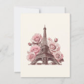 Paris Eiffel Tower & Roze Rozen Feest Huwelijk RSV Kaart (Achterkant)