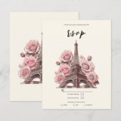 Paris Eiffel Tower & Roze Rozen Feest Huwelijk RSV Kaart (Voorkant / Achterkant)