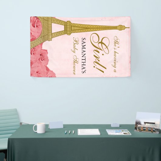 Paris Eiffel Tower Rozen Pink Gold Baby shower Spandoek (Beurs)