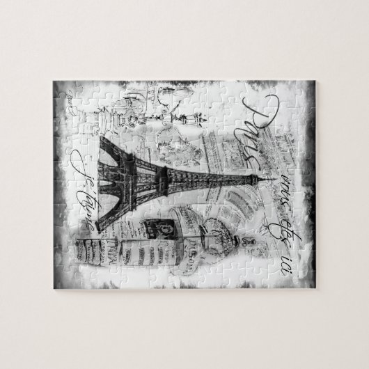 Paris Eiffel Tower Scene Collage Black & White Legpuzzel (Horizontaal)