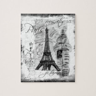 Paris Eiffel Tower Scene Collage Black & White Legpuzzel