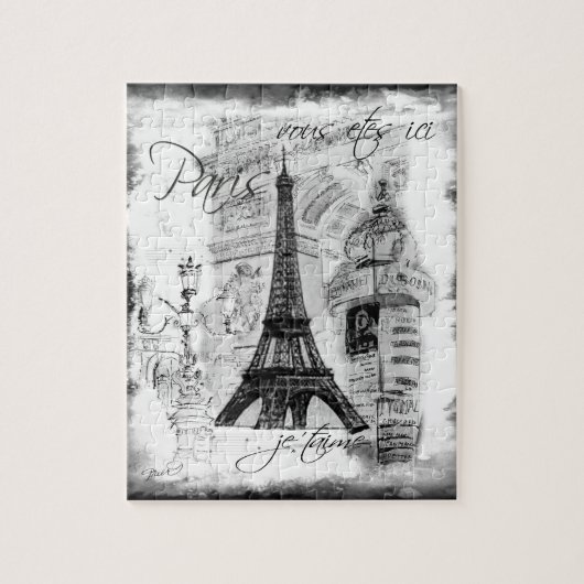 Paris Eiffel Tower Scene Collage Black & White Legpuzzel (Verticaal)