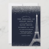 Paris Eiffel Tower Silver Confetti Navy Wedding Kaart (Voorkant)