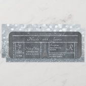 Paris Eiffel Tower Silver Glitter Ticket Weddensch Kaart (Voorkant / Achterkant)