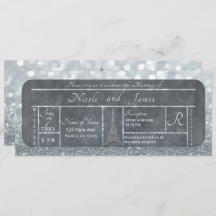 Paris Eiffel Tower Silver Glitter Ticket Weddensch Kaart