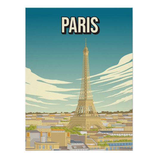 Paris Eiffel Tower Skyline Travel Poster (Voorkant)