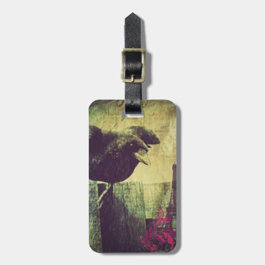 Paris Eiffel Tower Spooky halloween raven Crow Bagagelabel (Voorkant verticaal)