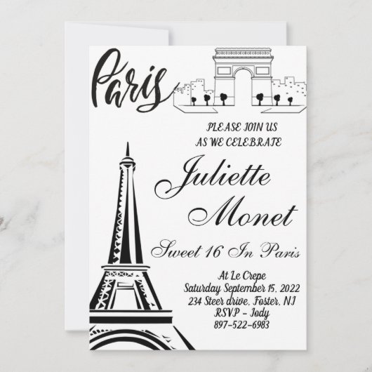 Paris Eiffel Tower Sweet 16 uitnodigingen (Voorkant)
