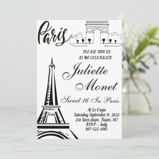 Paris Eiffel Tower Sweet 16 uitnodigingen (Staand voorkant)