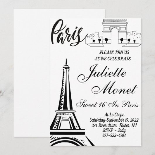 Paris Eiffel Tower Sweet 16 uitnodigingen (Voorkant / Achterkant)